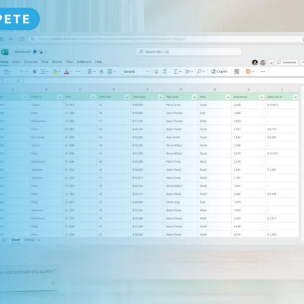A screenshot of Excel using Micrsosoft Copilot.